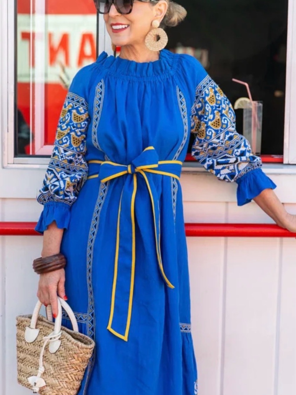 Printfresh Lillian Dress Pencil & Paper Co Embroidered Hens Blue Linen Small